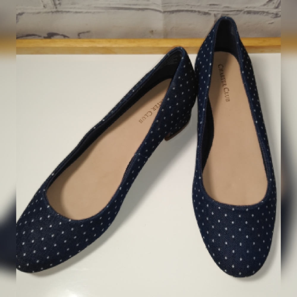 Charter Club denim polkadots flat ballerinas #8 - Picture 2 of 7